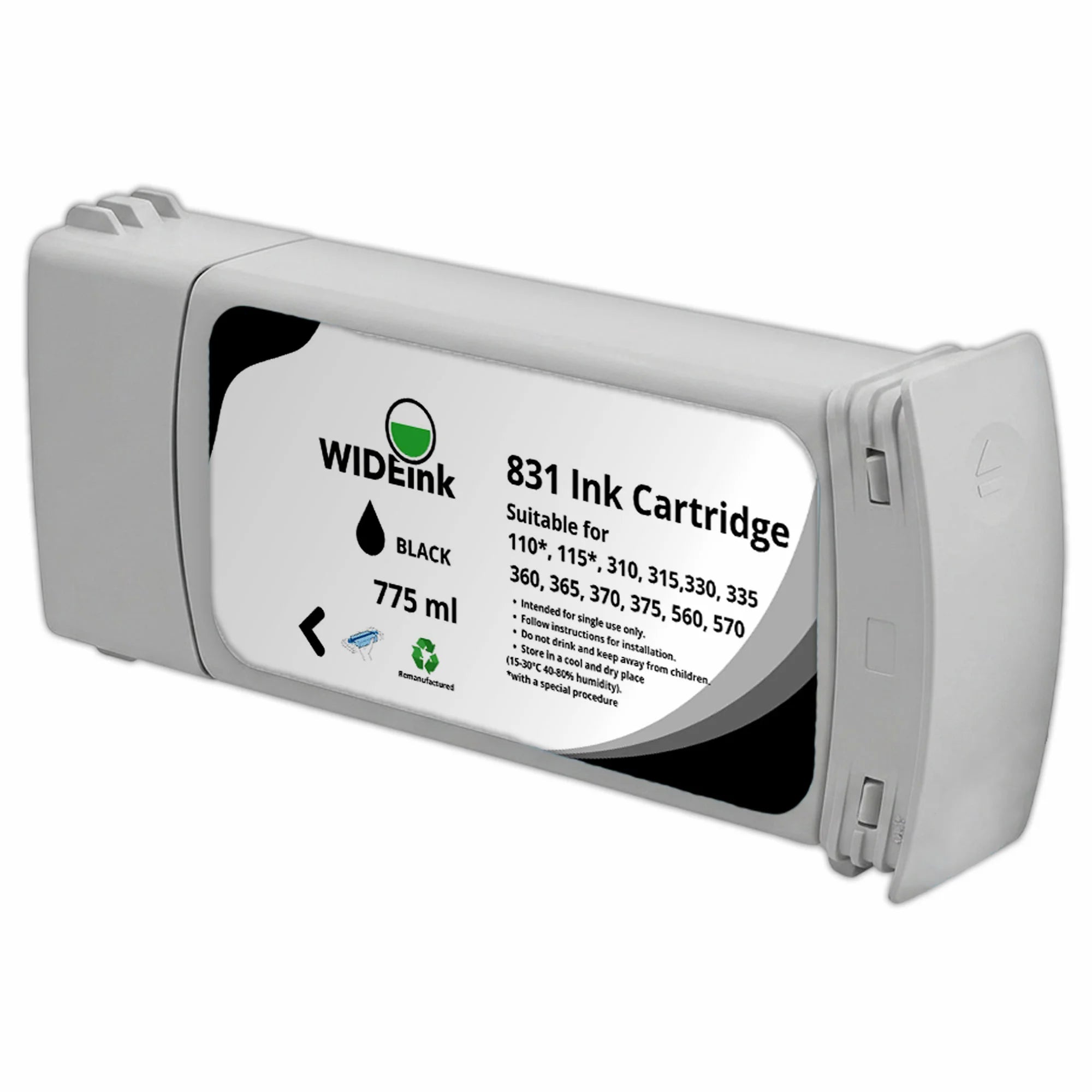 Cartucho de tinta Latex 831 Wideink BK -BLACK negra 775 ml en perspectiva