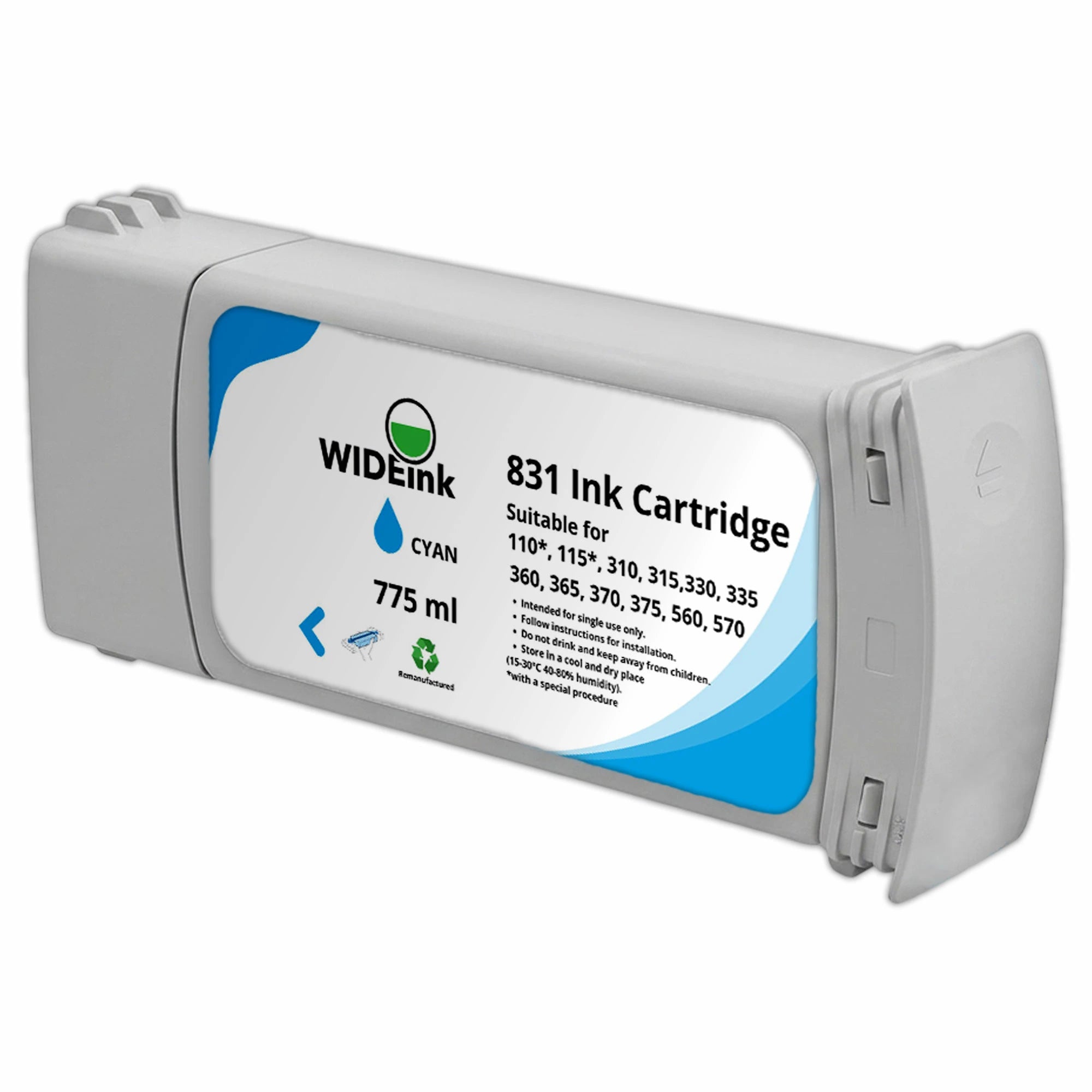 Cartucho de tinta Latex 831 Wideink C -Cyan 775 ml en perspectiva