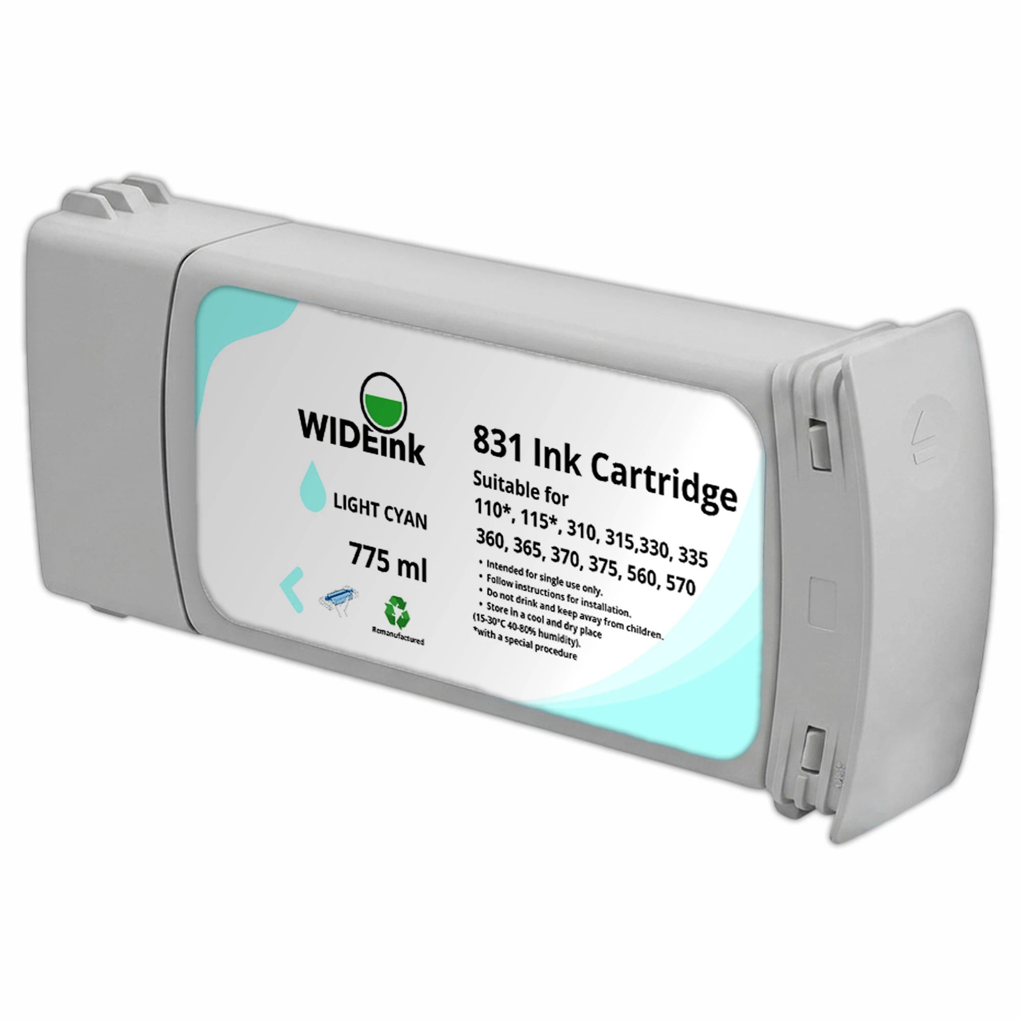 Cartucho de tinta Latex 831 Wideink LC -Light Cyan 775 ml en perspectiva