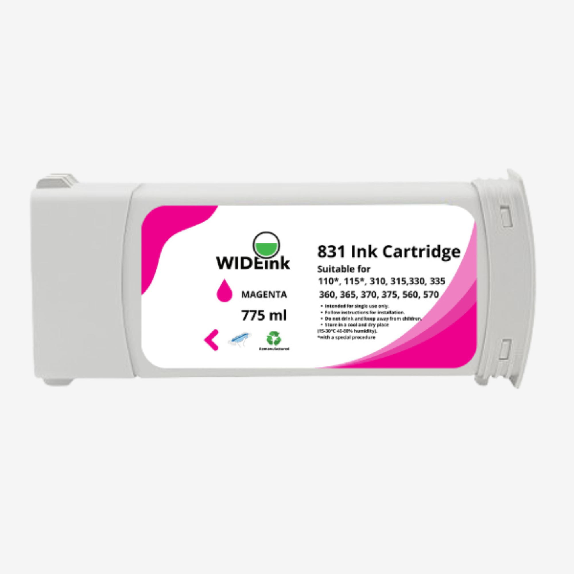 Vista frontal del cartucho de tinta Latex 831 Wideink M - MAGENTA 775 ml