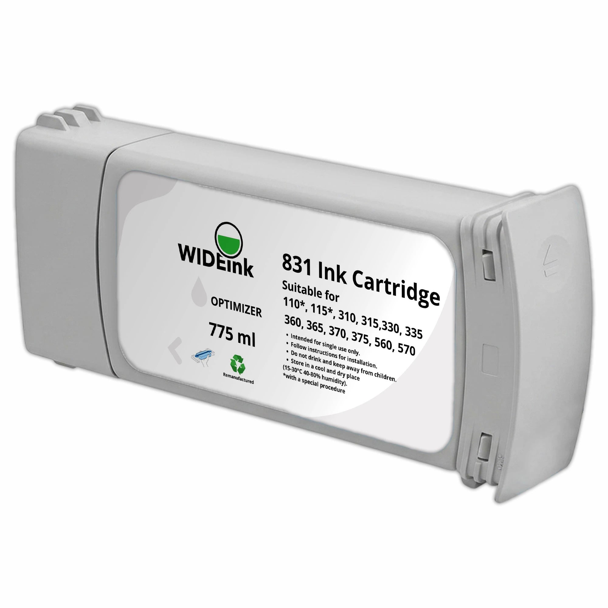 Cartucho de tinta Latex 831 Wideink OPT -Optimizador 775 ml en perspectiva
