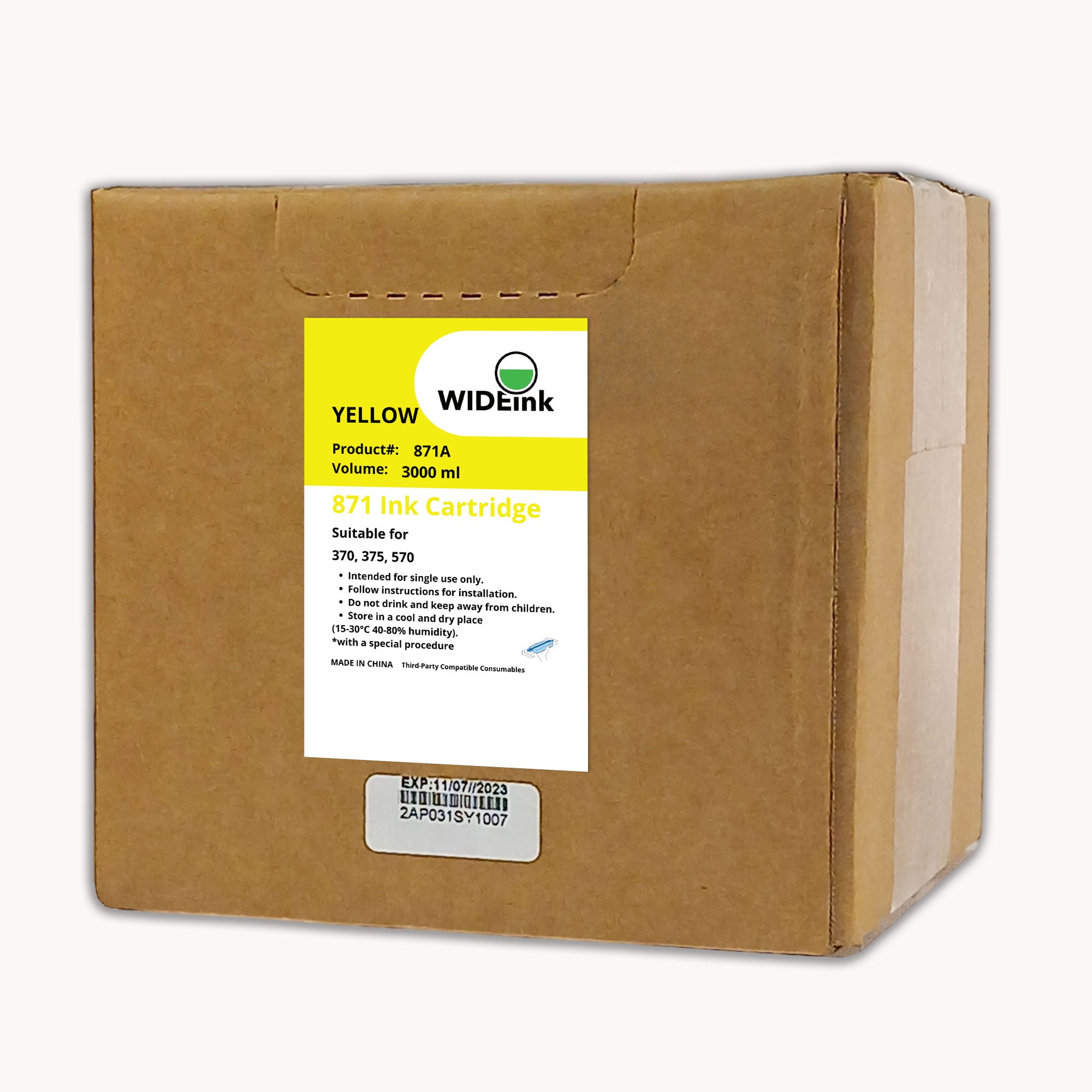 Cartucho de tinta Latex 871 Wideink Y -Yellow Caja 3lt